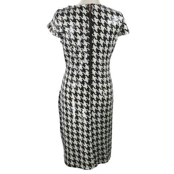 Stunning! eci New York Black & White Clear Sequins Houndstooth Print Dre… - Picture 3 of 12